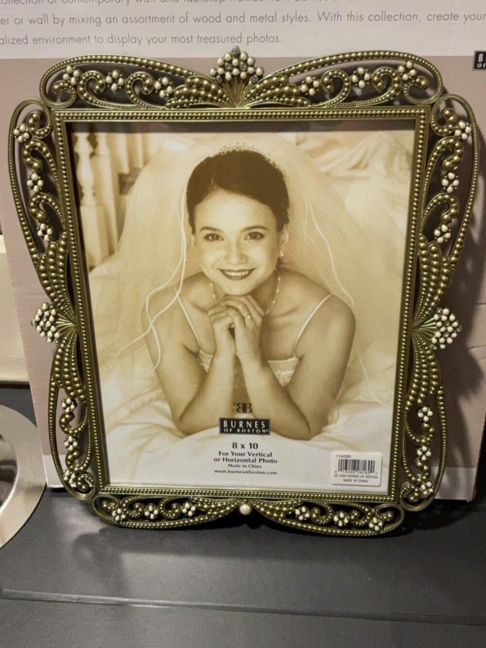 VTG Burnes of Boston Ornate 8x10 Metal Picture Frame - Pearls & Filigree